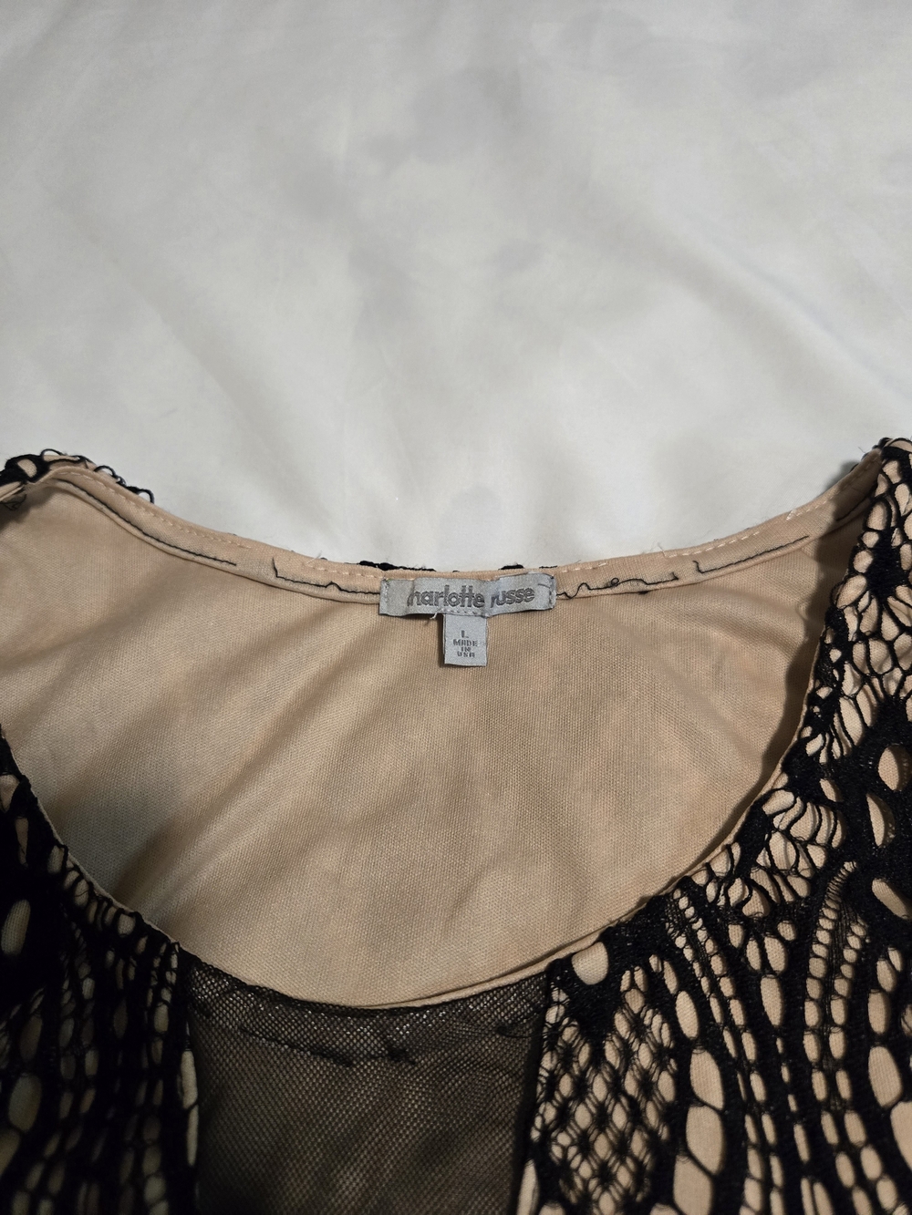 Charlotte Russe Black Lace Overlay with Nude Lining Sleeveless Chemise
